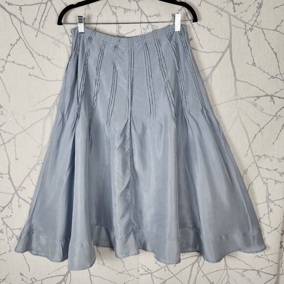 Tristan & Iseut Pastel Blue 100% Silk Overlay Pintuck Flowy Mid Skirt - Picture 3 of 6